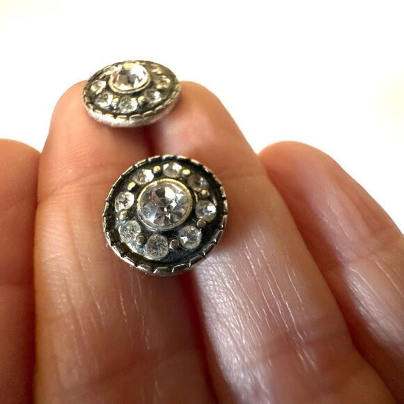 Silver tone rhinestone post earrings - Picture 3 of 6